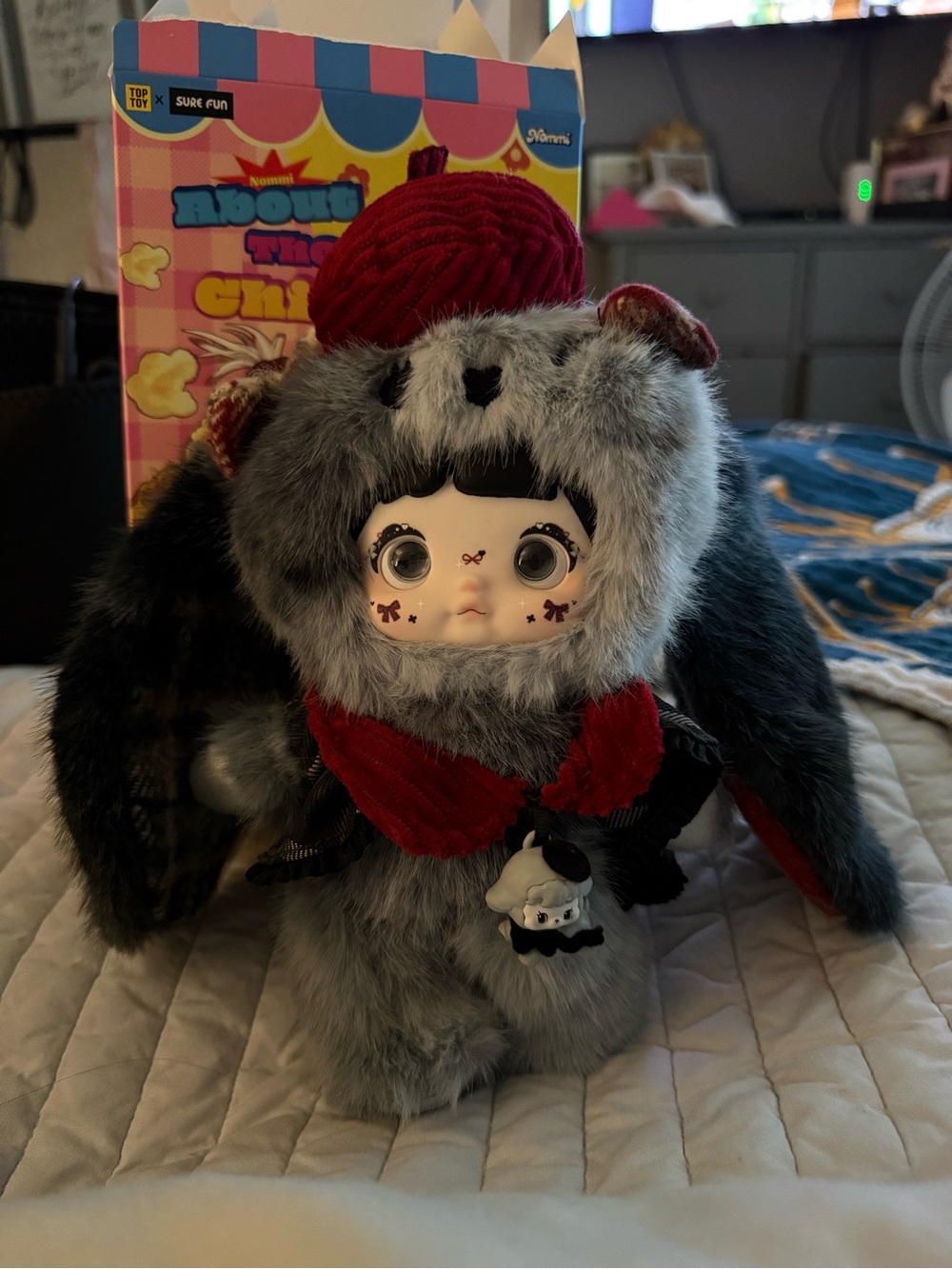 Gray Furry Doll with Red Accents Plush Figure